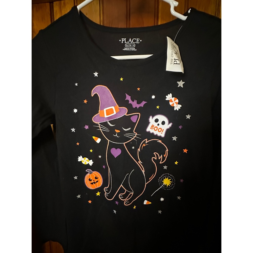 The Children's‎ Place XL Black Cat Halloween Graphic Long Sleeve Shirt XL